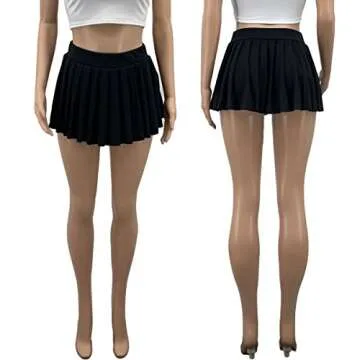 Women's Mini Pleated Skirts Sexy Club Y2k High Wiast Stretchy Tennis Skater A-line Skirt(Black M)