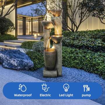 Hamiedun 40''H 4-Tier Outdoor Garden Water Fountain Decor, Resin Fountain for Garden, Floor Patio, D...