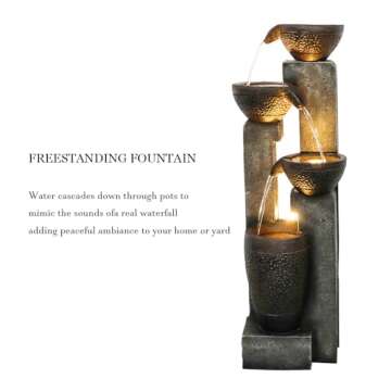 Hamiedun 40''H 4-Tier Outdoor Garden Water Fountain Decor, Resin Fountain for Garden, Floor Patio, Deck, Porch, Backyard and Home Art Decor (40inch)