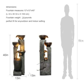 Hamiedun 40''H 4-Tier Outdoor Garden Water Fountain Decor, Resin Fountain for Garden, Floor Patio, Deck, Porch, Backyard and Home Art Decor (40inch)