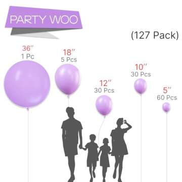 PartyWoo Pastel Purple Balloons, 127 pcs Pale Lavender Balloons Different Sizes Pack of 36 Inch 18 I...