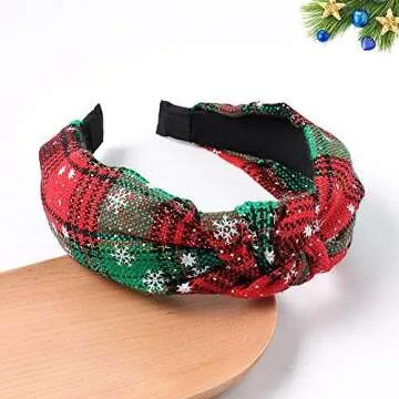 Teensery 2 Pcs Christmas Knotted Headband Snowflake Plaid Hair Hoop Hairband Headwear Hair Accessories for Women and Girls