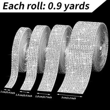 Outus 4 Rolls 3.6 Yard Self Adhesive Crystal Rhinestone Diamond Ribbon Bling Diamond Stickers Wrap R...