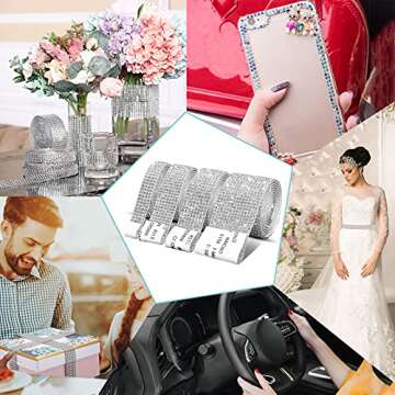 Outus 4 Rolls 3.6 Yard Self Adhesive Crystal Rhinestone Diamond Ribbon Bling Diamond Stickers Wrap Roll DIY with 2 mm Rhinestones Strips Tape Car Phone Decoration