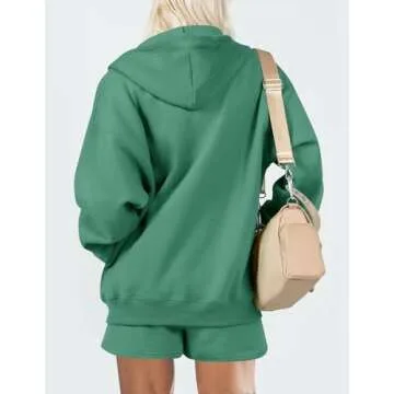 ZESICA Women's Two Piece Outfits Casual Long Sleeve Zipper Hoodie Tracksuit Sweatsuit Workout Set with Pockets,GreyGreen,Large