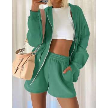 ZESICA Women's Two Piece Outfits Casual Long Sleeve Zipper Hoodie Tracksuit Sweatsuit Workout Set with Pockets,GreyGreen,Large