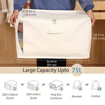 Canvas Comforters Bags Closet Organizers and Storage for Quilts Clothes Organization Containers Bins...