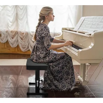 Vangoa Piano Bench Adjustable Stool, Music Keyboard Bench Seat for Piano Keyboard Stand with Black Padded Cushion Professional for Musicians, Heavy Duty Piano Stool Chair PU Leather, PB-1