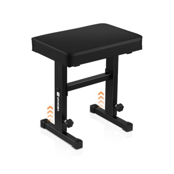 Vangoa Piano Bench Adjustable Stool, Music Keyboard Bench Seat for Piano Keyboard Stand with Black Padded Cushion Professional for Musicians, Heavy Duty Piano Stool Chair PU Leather, PB-1