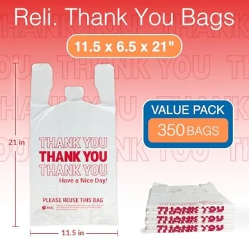 Reli. Thank You Plastic Bags - 350 Count for Daily Use
