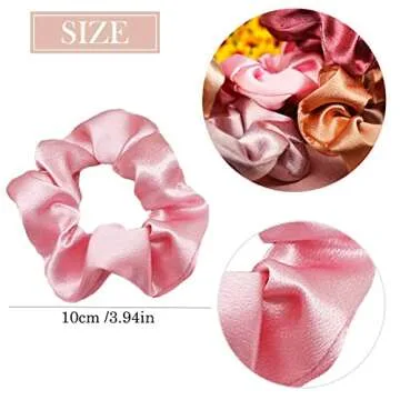 6 Pack Blush Theme Silk Satin Hair Scrunchies for Girls and Ladies - 6 Pink Colors, cute and trendy!