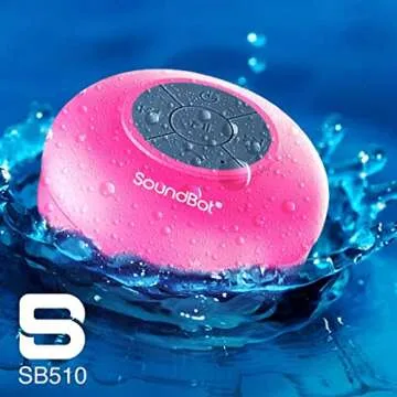 Soundbot SB510 HD Water Resistant Bluetooth Shower Speaker, Handsfree Portable Speakerphone with Built-in Mic, 6hrs of Playtime, Control Buttons and Dedicated Suction Cup for Showers (Pink)