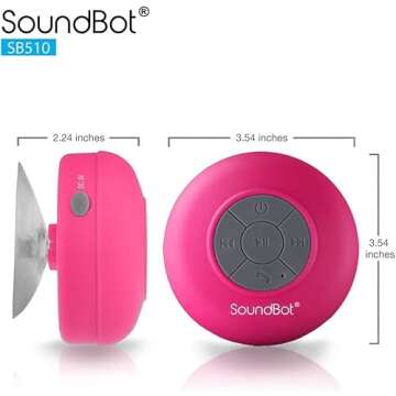 Soundbot SB510 HD Water Resistant Bluetooth Shower Speaker, Handsfree Portable Speakerphone with Built-in Mic, 6hrs of Playtime, Control Buttons and Dedicated Suction Cup for Showers (Pink)