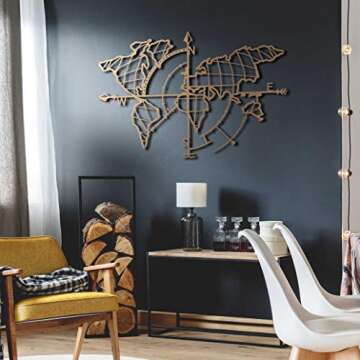 Tubibu Modern Wall Art, 100% Metal - Metalic World Map,- Size (26" x 38") - Map of Life, Metal Wall ...