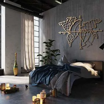 Tubibu Modern Wall Art, 100% Metal - Metalic World Map,- Size (26" x 38") - Map of Life, Metal Wall Art, World Map and Compass Themed Wall Decor Home Gift Housewarming Gift Wedding Gift (Gold)