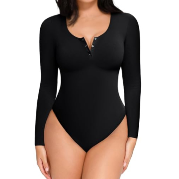Popilush Long Sleeve Shapewear Bodysuit for Women - Tummy Control & Scoop Neck