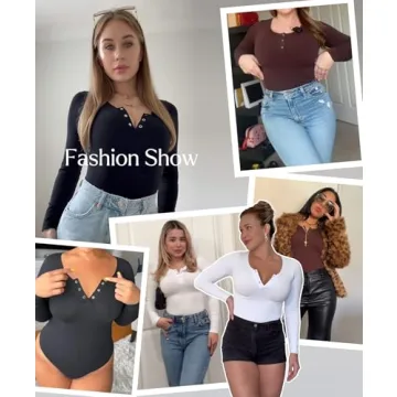 Popilush Long Sleeve Shapewear Bodysuit with Tummy Control