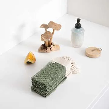 SMYRNA TURKISH COTTON Wash Cloths Pack of 6 | 12"x12" | Versatile Bath Towels for Bathroom, Hotel, SPA, Gym | Soft, Absorbent, Prewashed and Quick Dry Turkish Hand Towels, Army Green