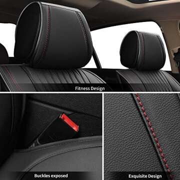 YUHCS Full Set Car Seat Covers - Faux Leather Non-Slip Vehicle Cushion Cover, Waterproof Car Seat Protectors Automotive Accessories for Most SUV Cars Pickup Truck Black Red