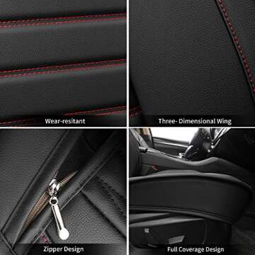 YUHCS Full Set Car Seat Covers - Faux Leather Non-Slip Vehicle Cushion Cover, Waterproof Car Seat Protectors Automotive Accessories for Most SUV Cars Pickup Truck Black Red