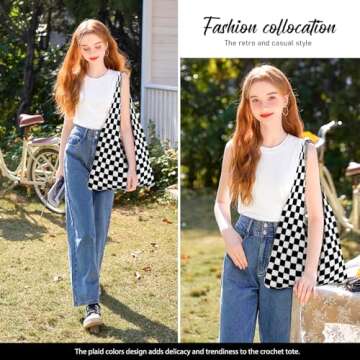 hatisan Crochet Bags for Women Summer Beach Tote Bag Aesthetic Tote Bag Hippie Bag Knit Bag(Black Ch...