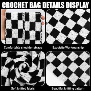 hatisan Crochet Bags for Women Summer Beach Tote Bag Aesthetic Tote Bag Hippie Bag Knit Bag(Black Checkered-A)