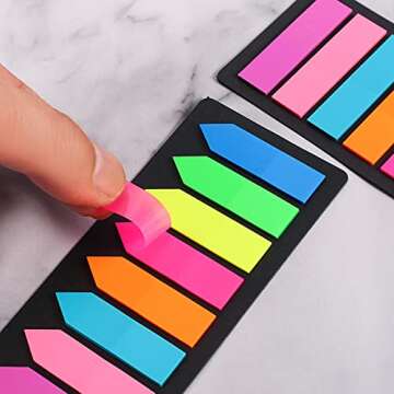 Neon Page Markers Colored - 1280Pcs Index Tabs Including 2 Designs, 8 Bright Colors - Arrow Flag Boo...