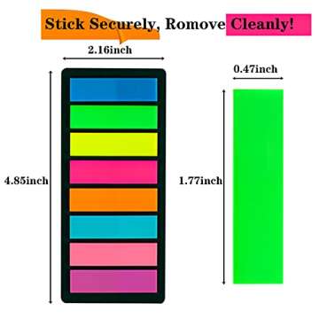 Neon Page Markers Colored - 1280Pcs Index Tabs Including 2 Designs, 8 Bright Colors - Arrow Flag Bookmarks，Sticky Notes for Reading，Studying，Office，School，Sticks Securely, Removes Cleanly