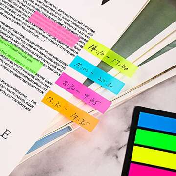 Neon Page Markers Colored - 1280Pcs Index Tabs Including 2 Designs, 8 Bright Colors - Arrow Flag Bookmarks，Sticky Notes for Reading，Studying，Office，School，Sticks Securely, Removes Cleanly