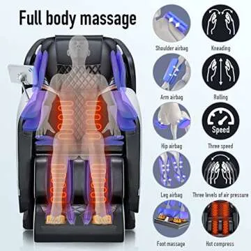 BONTEC Massage Chair Full Body Recliner - Zero Gravity with Heat and Shiatsu Foot Massage Office Chair LCD Touch Screen Display Bluetooth Speaker Airbags Foot Rollers (White)