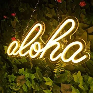 Aloha Neon Light Aloha Warm White Neon Sign for Wall Decor - 14.9"x5.9" 3D LED Neon Art Decorative Lights with USB Operated for Bedroom, Baby Room, Club Bar and Party Decor