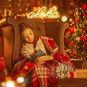 Aloha Neon Light Aloha Warm White Neon Sign for Wall Decor - 14.9"x5.9" 3D LED Neon Art Decorative Lights with USB Operated for Bedroom, Baby Room, Club Bar and Party Decor