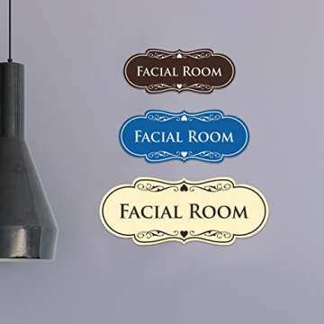 Designer Facial Room Sign - Beauty Salon Signage - Easy to Install (Black Gold) - Large 1 Pack