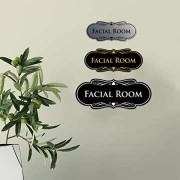 Designer Facial Room Sign - Beauty Salon Signage - Easy to Install (Black Gold) - Large 1 Pack