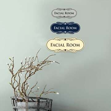 Designer Facial Room Sign - Beauty Salon Signage - Easy to Install (Black Gold) - Large 1 Pack
