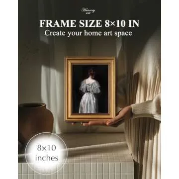 HUARCEY Framed Canvas Wall Art Prints, Living Room Shelf Vintage Decor Aesthetic, Classical Lady Paintings Dark Academia Room Wall Decor, Retro Table Desk Decoration for Bedroom Bathroom, 8x10Inch