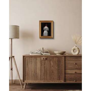 HUARCEY Framed Canvas Wall Art Prints, Living Room Shelf Vintage Decor Aesthetic, Classical Lady Paintings Dark Academia Room Wall Decor, Retro Table Desk Decoration for Bedroom Bathroom, 8x10Inch