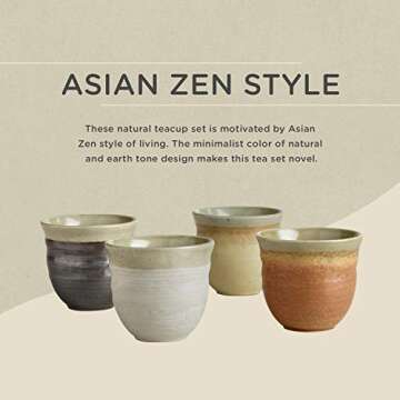 Japanese Tea Cups - Ceramic Tea Set - Elegant Japanese Cups for Hot and Cold Drinks - Housewarming Gift Japanese Tea Set - Coffee Mug No Handle - Asian Teacups - Japanese Ceramic Mug - Set of 4