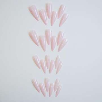 BABALAL Long Stiletto Press on Nails Nude Pink Fake Nails Glossy Glue on Nails 24Pcs False Nails Almond Manicure Acrylic Nails for Women and Girls