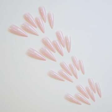 BABALAL Long Stiletto Press on Nails Nude Pink Fake Nails Glossy Glue on Nails 24Pcs False Nails Almond Manicure Acrylic Nails for Women and Girls