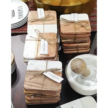 Elegant Atelier Marble and Wood Coasters Set of 4