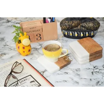 Elegant Atelier Marble and Wood Coasters Set of 4