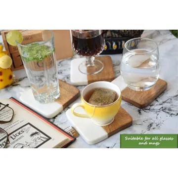 Elegant Atelier Marble and Wood Coasters Set of 4