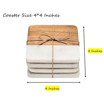 Elegant Atelier Marble and Wood Coasters Set of 4