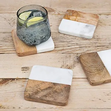 Elegant Atelier Marble and Wood Coasters Set of 4