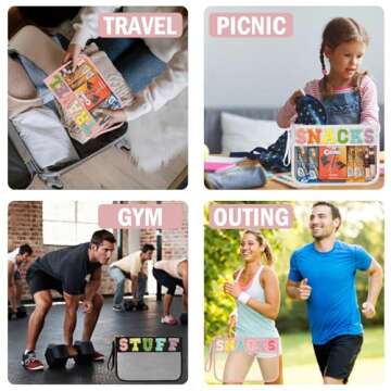 Siwara Snack Bags Clear Pouch Travel Makeup Bag Chenille Letter Bags for Zipper Pouch Clear Cosmetic Bag Clear Tote Bag Makeup Travel Bag for Women (White-Snacks)