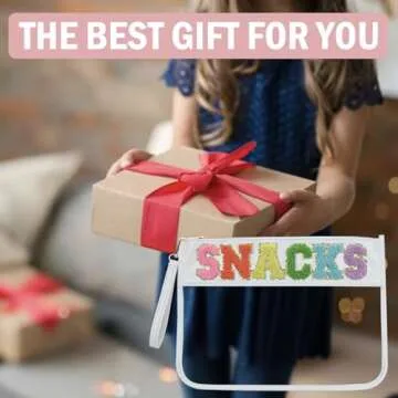 Siwara Snack Bags Clear Pouch Travel Makeup Bag Chenille Letter Bags for Zipper Pouch Clear Cosmetic Bag Clear Tote Bag Makeup Travel Bag for Women (White-Snacks)