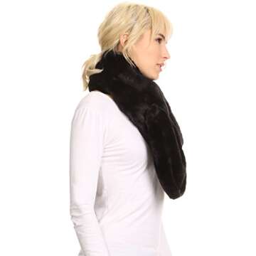 Sakkas 16112 - Malen Long Rectangle Faux Fur Warm Soft Furry Wrap Around Loophole Scarf - Black - OS