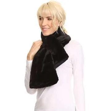Sakkas 16112 - Malen Long Rectangle Faux Fur Warm Soft Furry Wrap Around Loophole Scarf - Black - OS