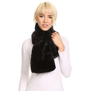 Sakkas 16112 - Malen Long Rectangle Faux Fur Warm Soft Furry Wrap Around Loophole Scarf - Black - OS